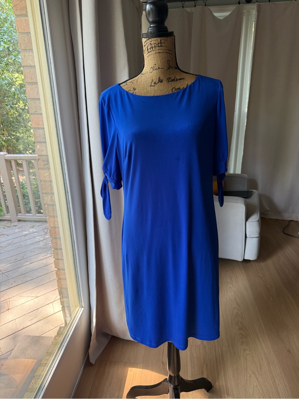 Classic Royal Blue Midi Dress with Tie Sleeve Detail